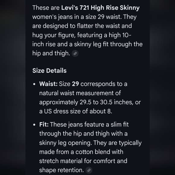 Levi's women's size29 721 high rise skinny Jeans - Picture 12 of 14